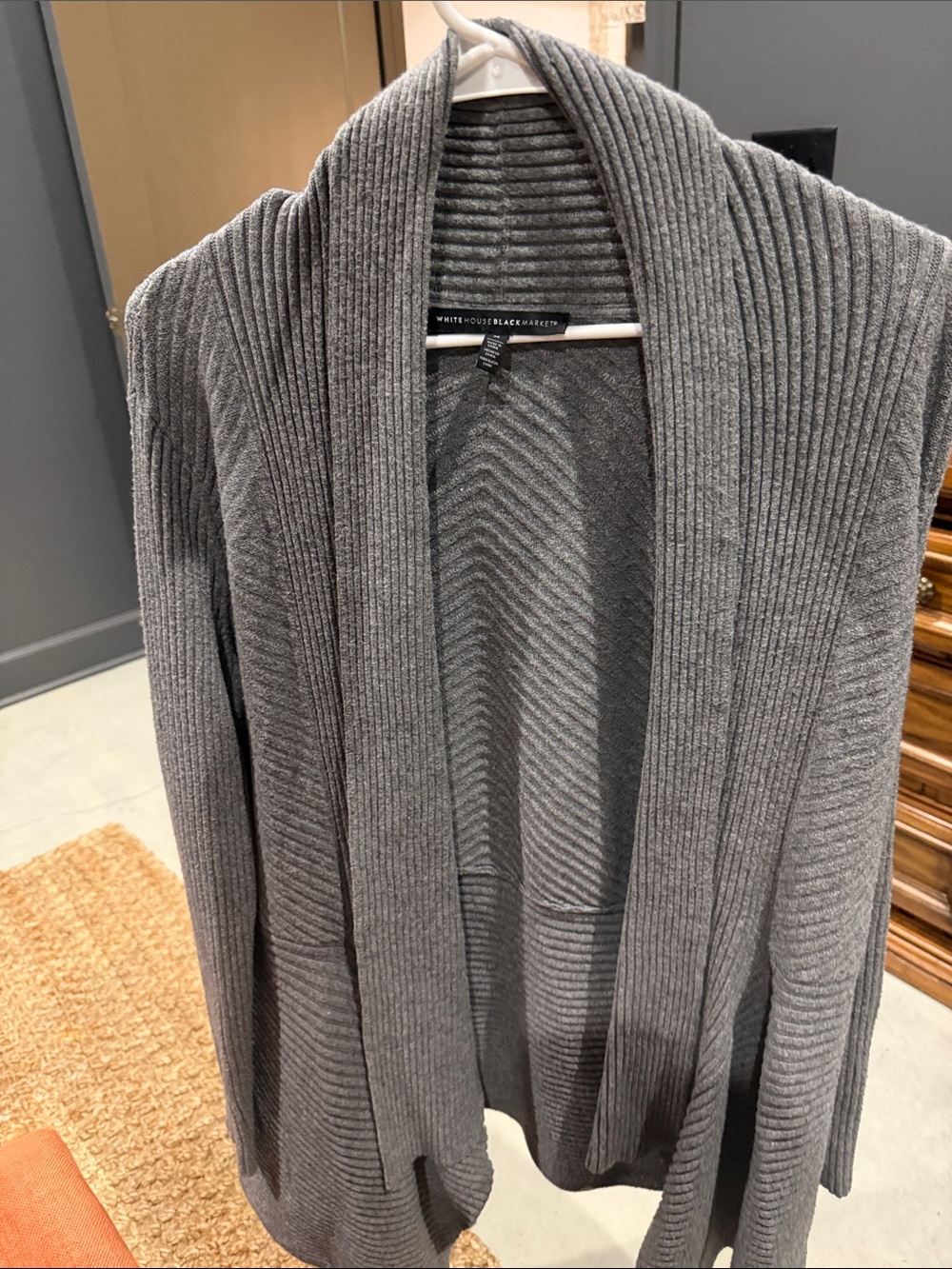 White House Black Market Charcoal Ribbed Open Cardigan